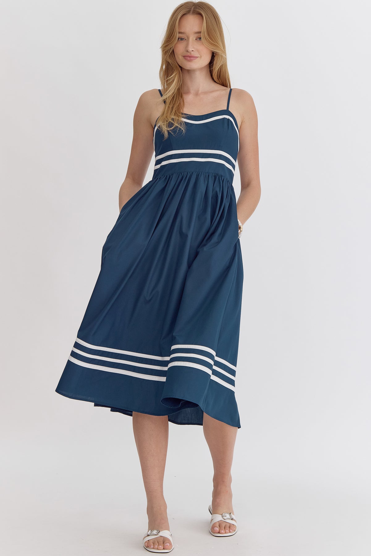 Navy with White Piping Detail Midi