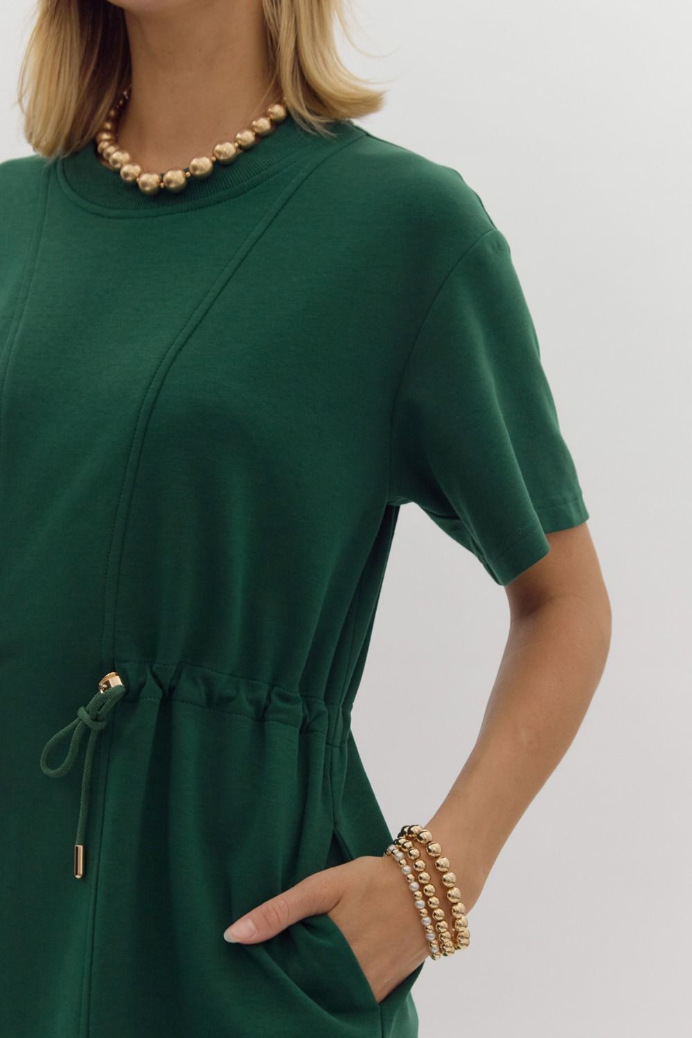 Hunter Green Drawstring Waist Dress