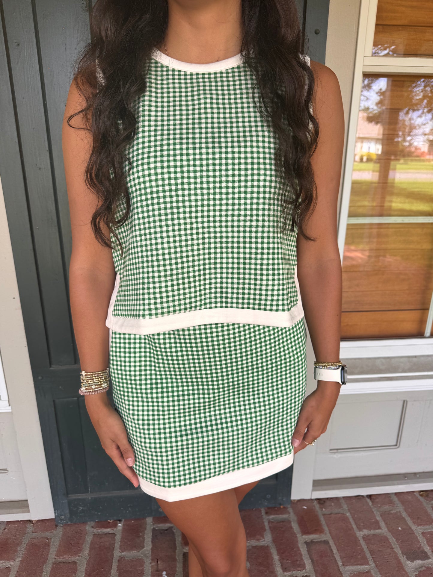 Green Gingham Skort Set