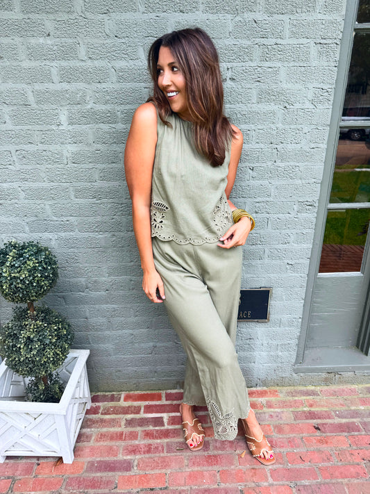 Olive Embroidered Jumpsuit