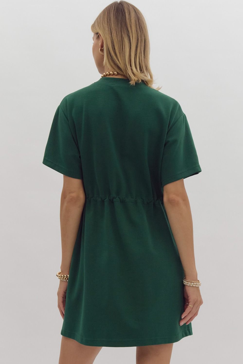 Hunter Green Drawstring Waist Dress