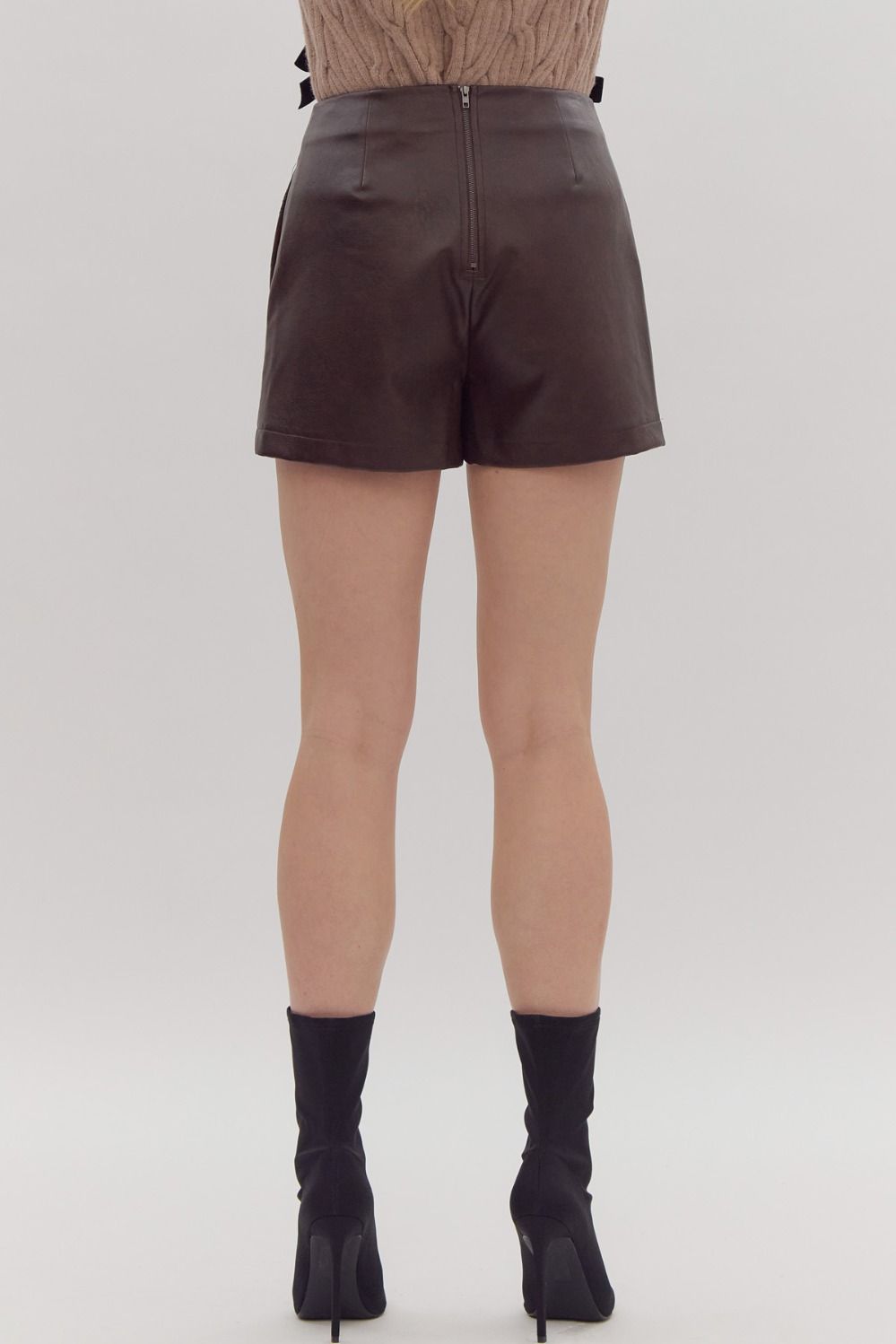 Brown Quilted Faux Leather Skort