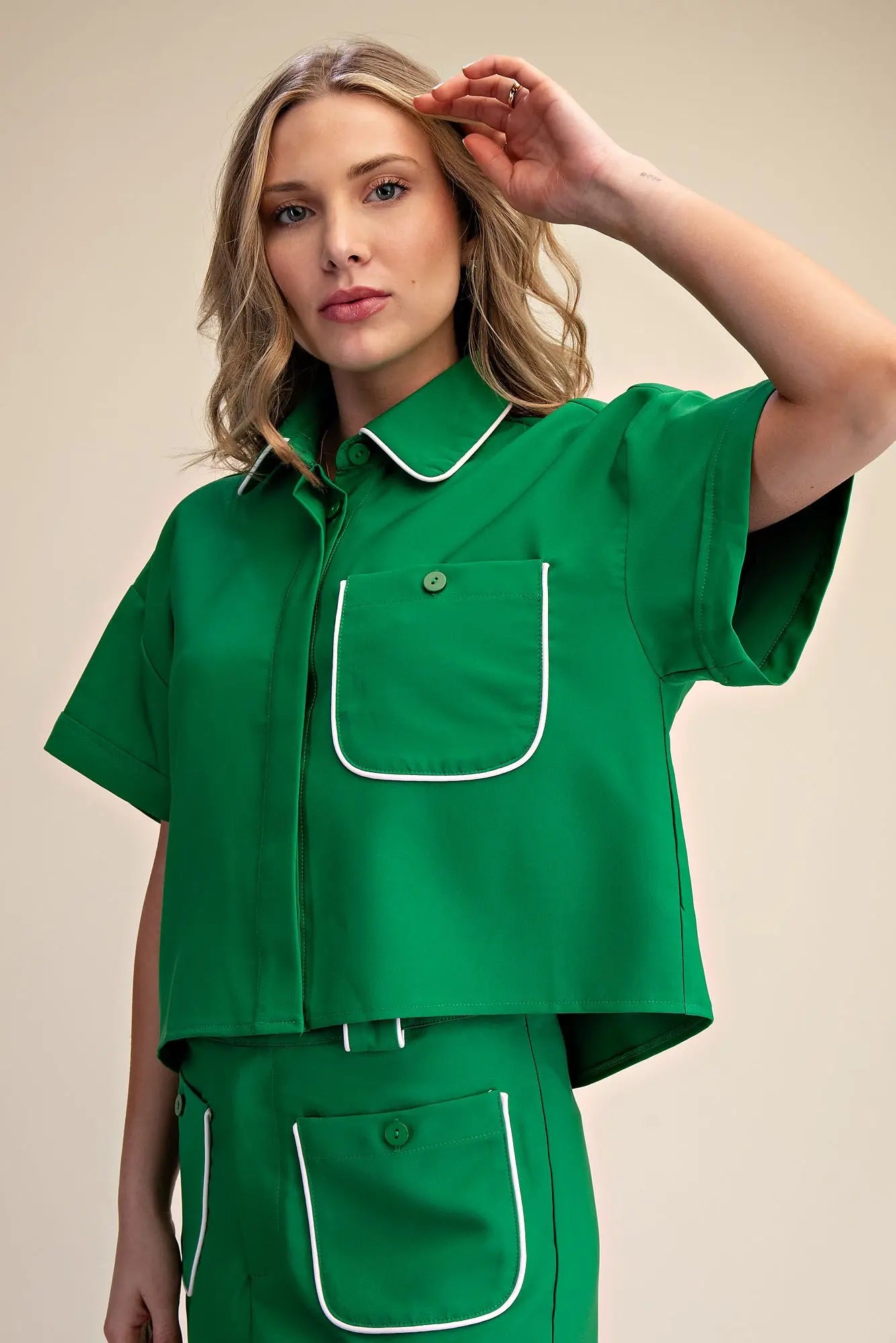 Green Piping Detail Short Set