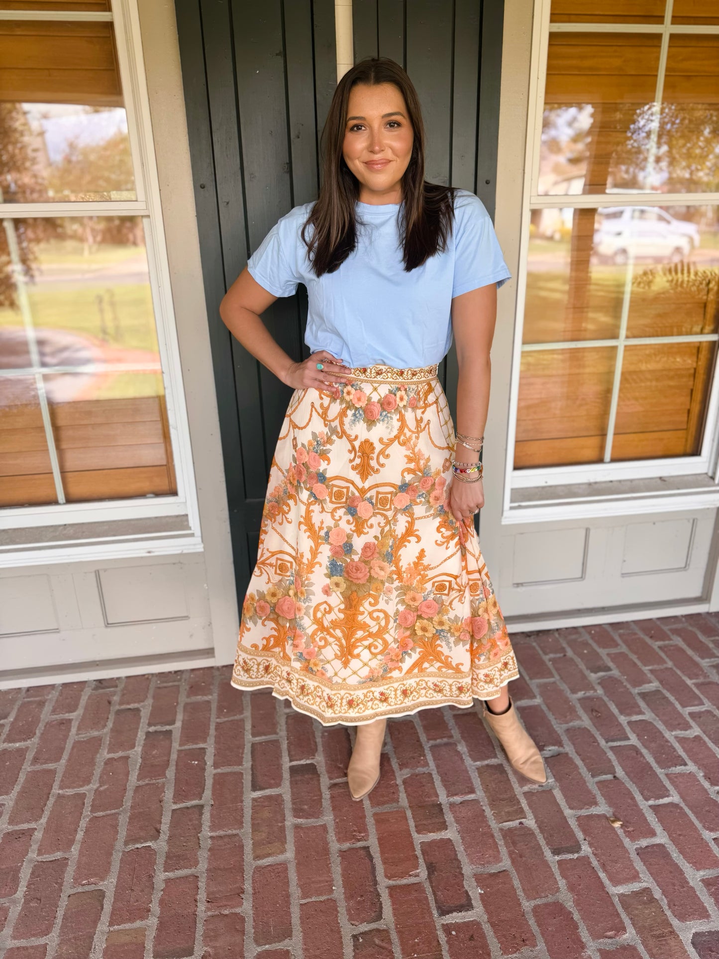 Printed Woven Midi Circle Skirt