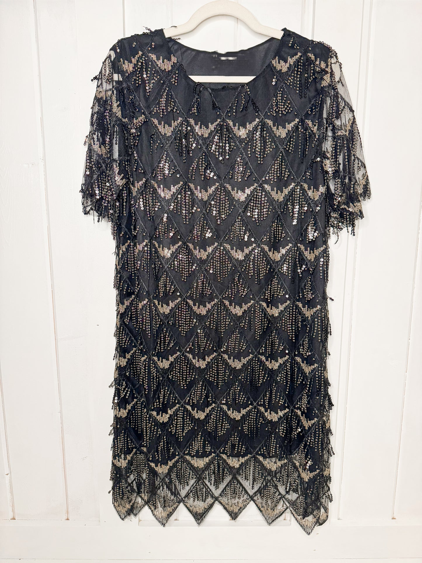 Black and Gold Fringe Dress