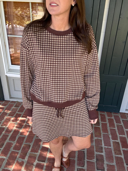 Brown Gingham Athleisure Skort Set
