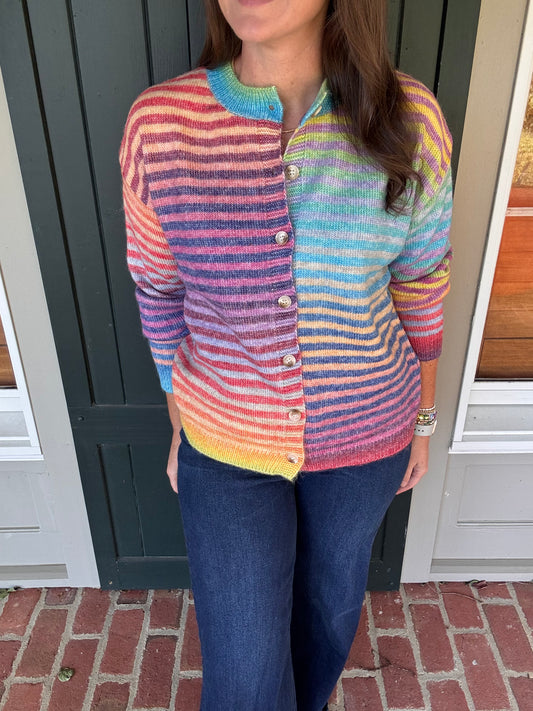 Space-Dye Striped Button Down Cardigan